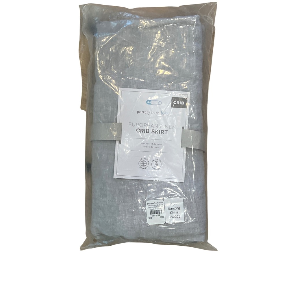 Pottery Barn Kids European Linen Crib Skirt Grey Nursery Bedding 2972759